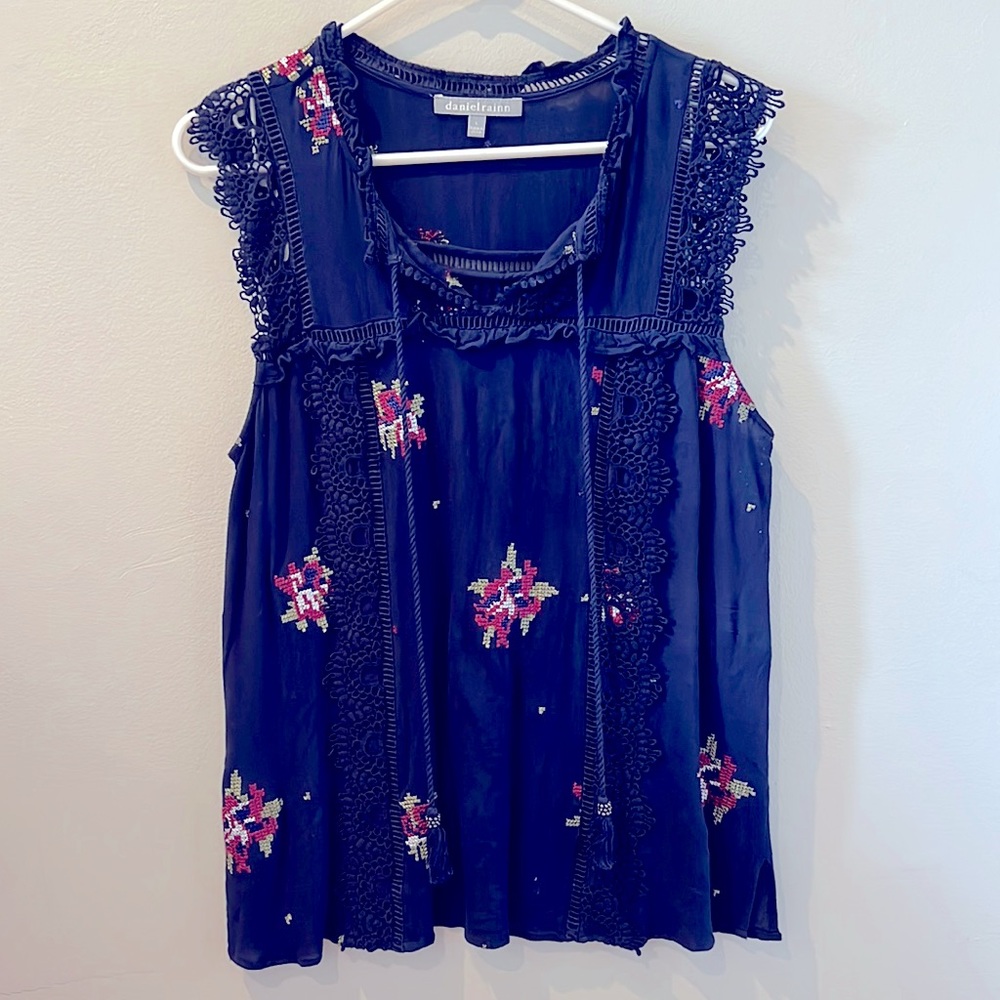 Boho navy and floral sleeveless top